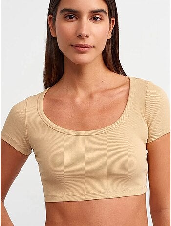 DILVIN T-shirt Court Côtelé Femme