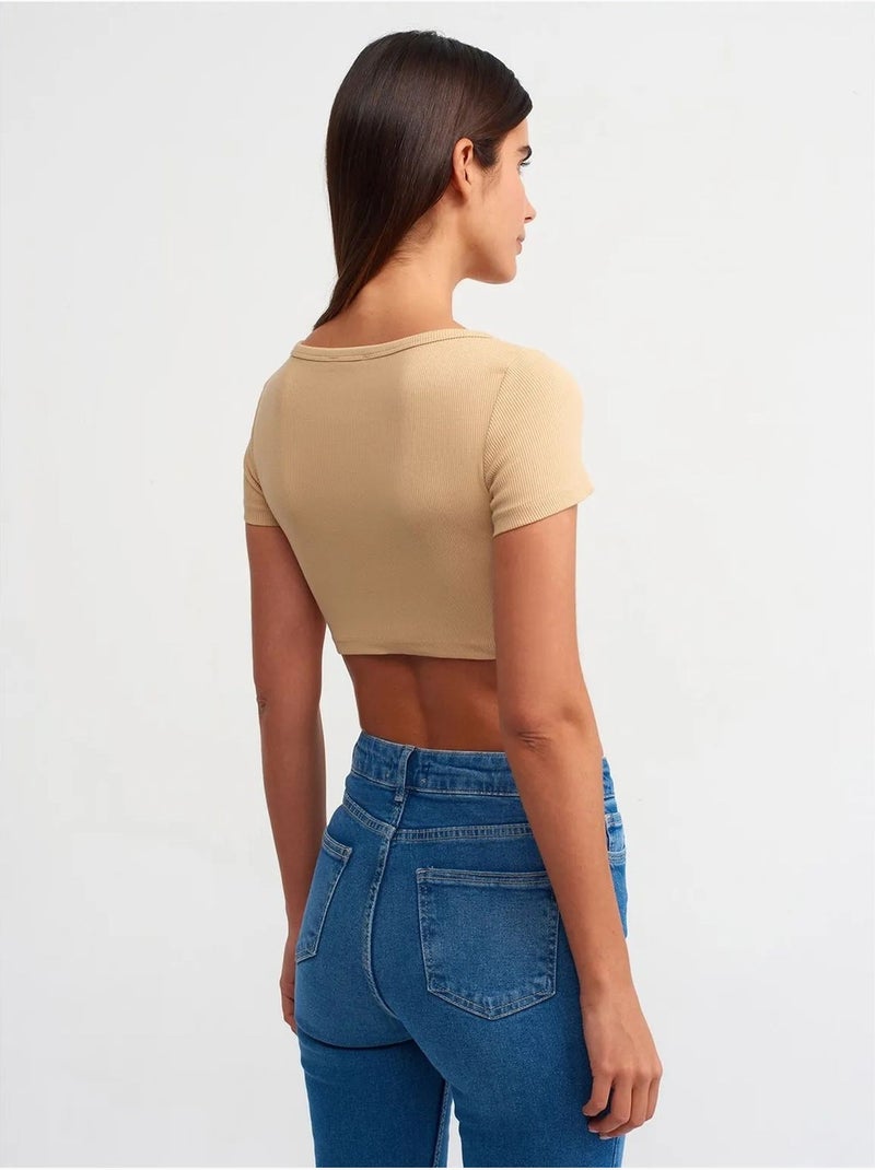 DILVIN T-shirt Court Côtelé Femme Beige clair - Kiabi