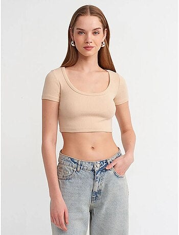 DILVIN T-shirt Court Côtelé Femme