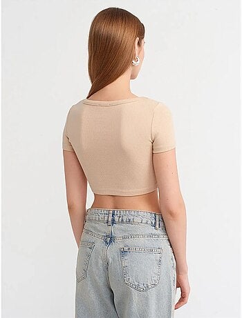 DILVIN T-shirt Court Côtelé Femme