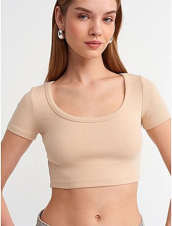 DILVIN T-shirt Court Côtelé Femme