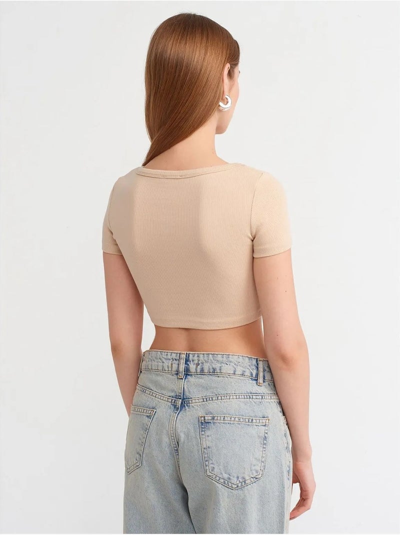 DILVIN T-shirt Court Côtelé Femme Beige naturel - Kiabi