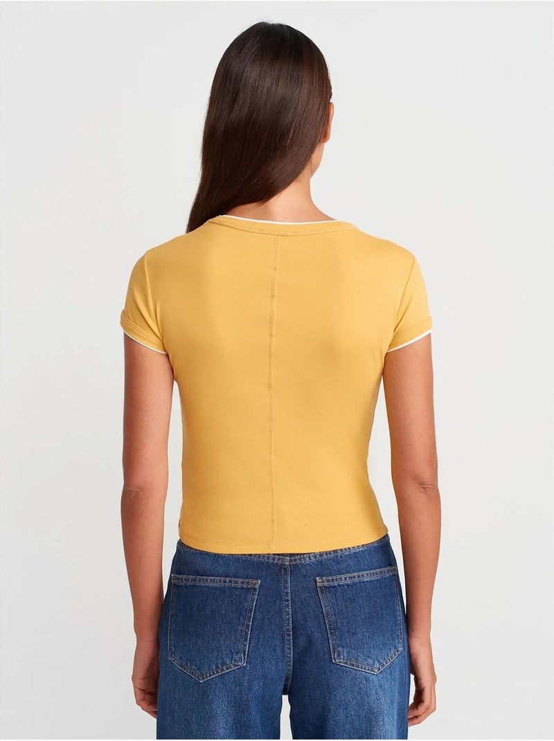 DILVIN T-shirt Court En Coton, Coupe Ajustée, Femme Ambre - Kiabi