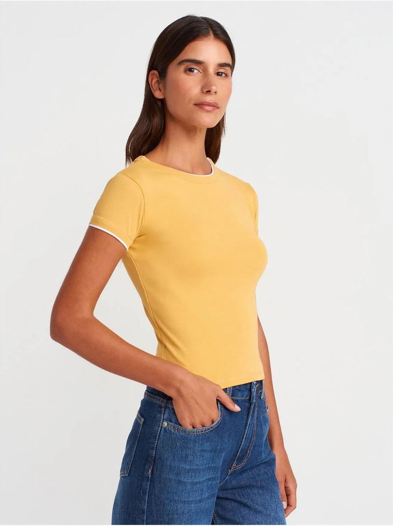 DILVIN T-shirt Court En Coton, Coupe Ajustée, Femme Ambre - Kiabi