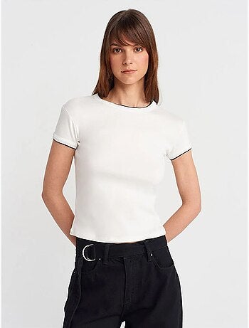 DILVIN T-shirt Court En Coton, Coupe Ajustée, Femme