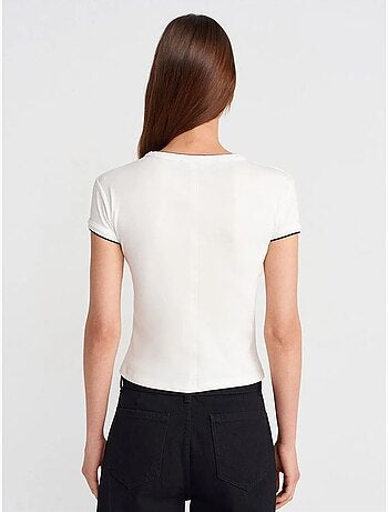 DILVIN T-shirt Court En Coton, Coupe Ajustée, Femme