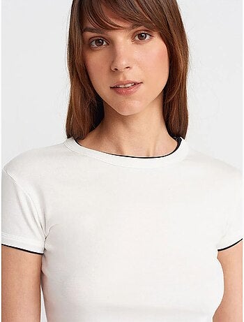 DILVIN T-shirt Court En Coton, Coupe Ajustée, Femme