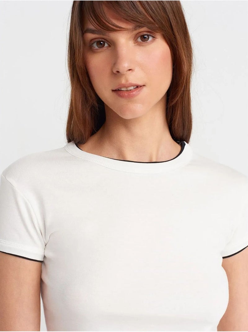 DILVIN T-shirt Court En Coton, Coupe Ajustée, Femme Blanc - Kiabi