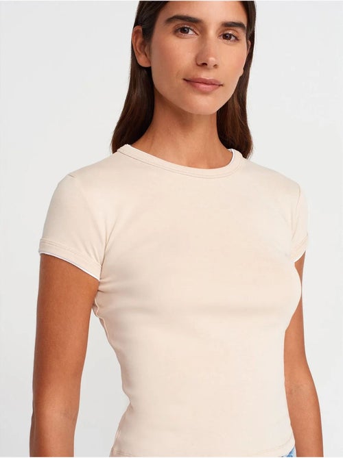 DILVIN T-shirt Court En Coton, Coupe Ajustée, Femme - Kiabi