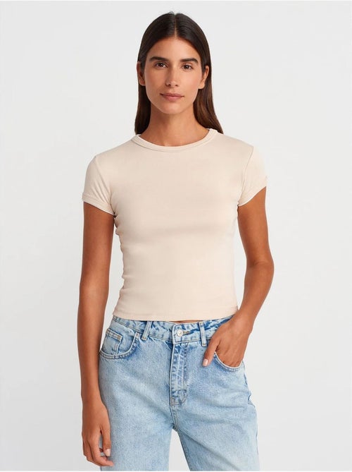 DILVIN T-shirt Court En Coton, Coupe Ajustée, Femme - Kiabi