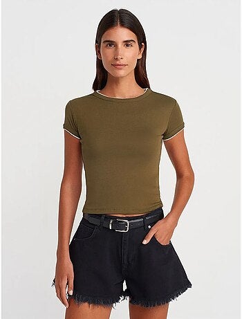 DILVIN T-shirt Court En Coton, Coupe Ajustée, Femme