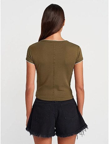 DILVIN T-shirt Court En Coton, Coupe Ajustée, Femme