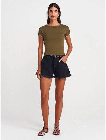 DILVIN T-shirt Court En Coton, Coupe Ajustée, Femme