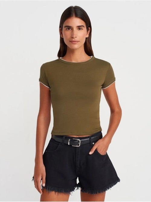 DILVIN T-shirt Court En Coton, Coupe Ajustée, Femme - Kiabi