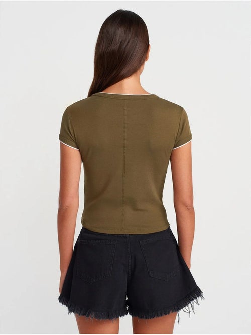 DILVIN T-shirt Court En Coton, Coupe Ajustée, Femme - Kiabi