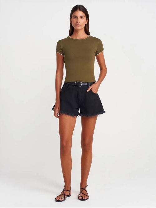 DILVIN T-shirt Court En Coton, Coupe Ajustée, Femme - Kiabi