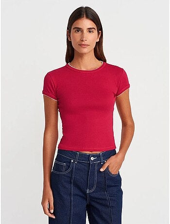 DILVIN T-shirt Court En Coton, Coupe Ajustée, Femme