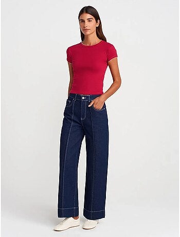 DILVIN T-shirt Court En Coton, Coupe Ajustée, Femme