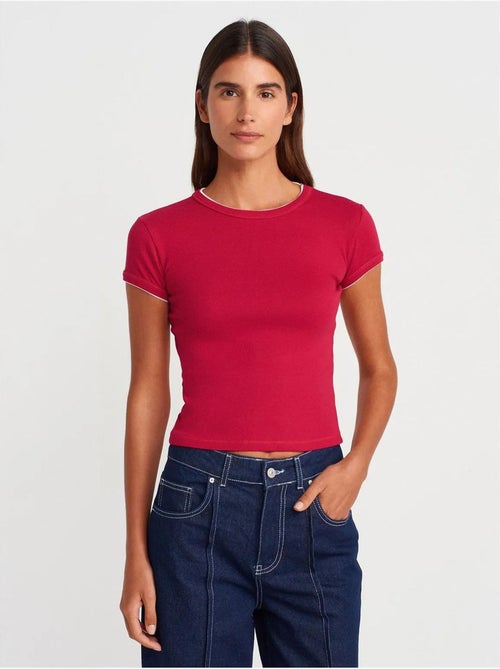 DILVIN T-shirt Court En Coton, Coupe Ajustée, Femme - Kiabi