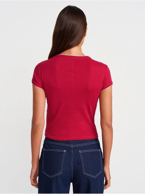 DILVIN T-shirt Court En Coton, Coupe Ajustée, Femme - Kiabi