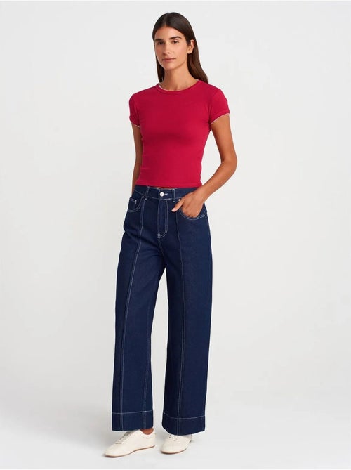DILVIN T-shirt Court En Coton, Coupe Ajustée, Femme - Kiabi