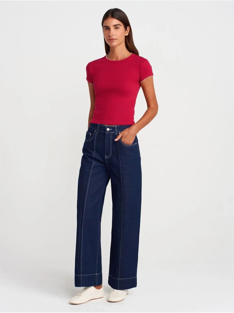 DILVIN T-shirt Court En Coton, Coupe Ajustée, Femme Magenta - Kiabi