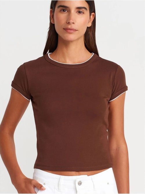 DILVIN T-shirt Court En Coton, Coupe Ajustée, Femme - Kiabi DILVIN T-shirt Court En Coton, Coupe Ajustée, Femme - Kiabi