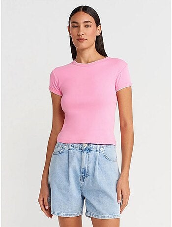 DILVIN T-shirt Court En Coton, Coupe Ajustée, Femme