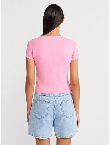 DILVIN T-shirt Court En Coton, Coupe Ajustée, Femme