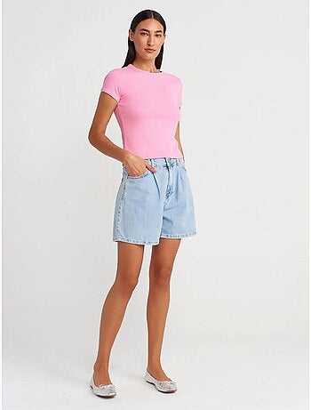 DILVIN T-shirt Court En Coton, Coupe Ajustée, Femme