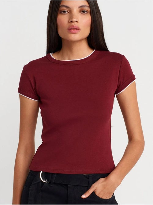 DILVIN T-shirt Court En Coton, Coupe Ajustée, Femme - Kiabi