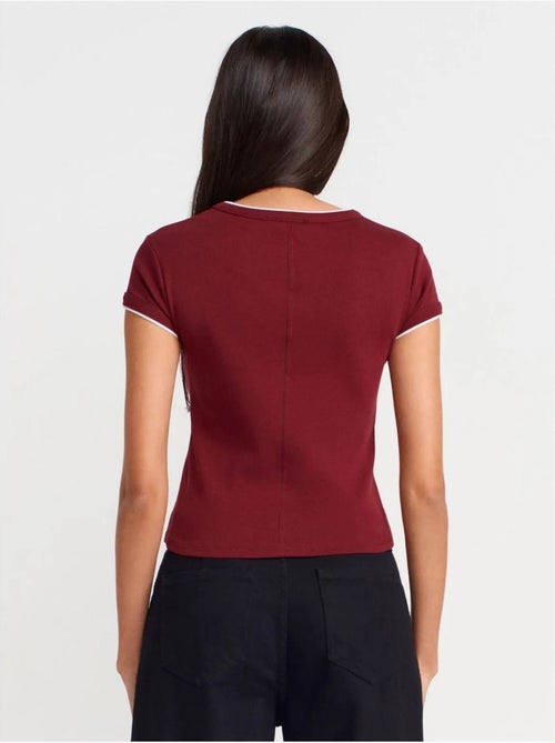 DILVIN T-shirt Court En Coton, Coupe Ajustée, Femme - Kiabi