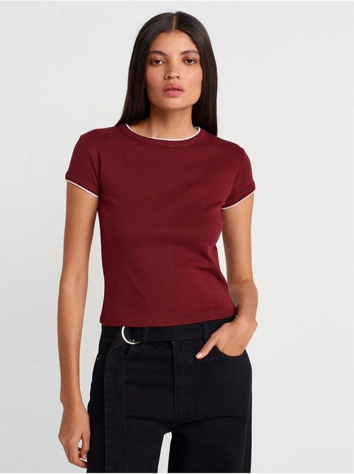 DILVIN T-shirt Court En Coton, Coupe Ajustée, Femme - Kiabi