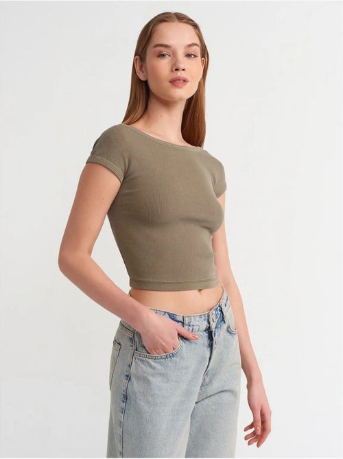 DILVIN T-shirt Court Femme À Col Carré Et Découpe - Kiabi