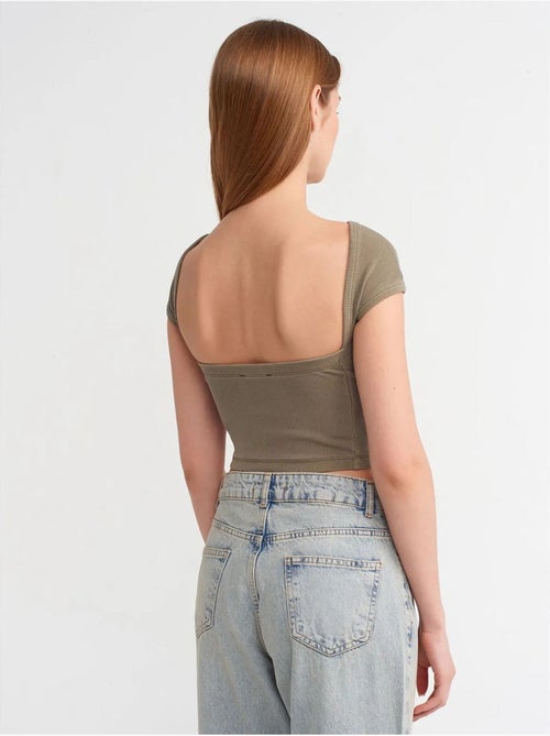 DILVIN T-shirt Court Femme À Col Carré Et Découpe - Kiabi