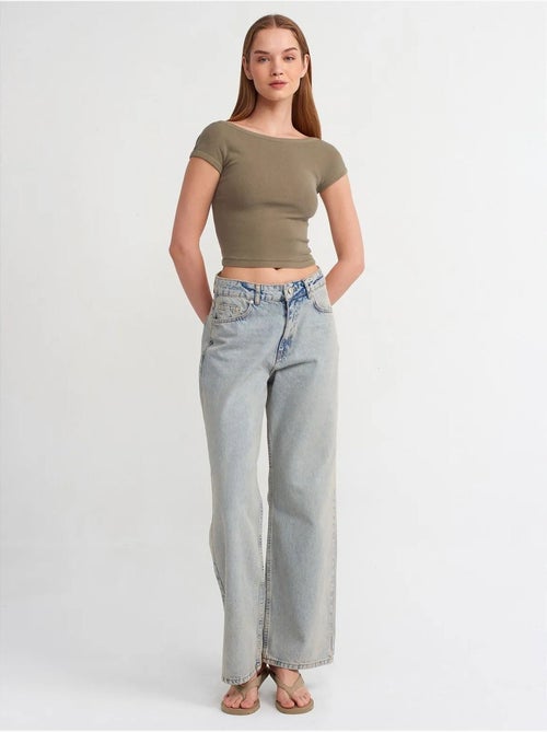 DILVIN T-shirt Court Femme À Col Carré Et Découpe - Kiabi