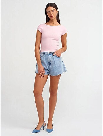 DILVIN T-shirt Court Femme À Col Carré Et Découpe