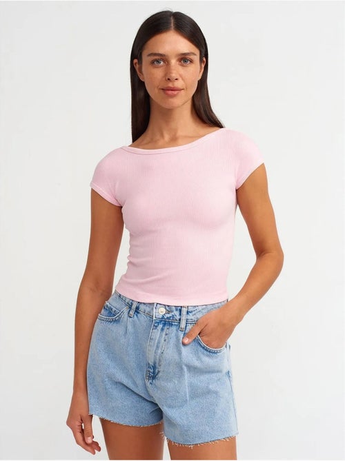 DILVIN T-shirt Court Femme À Col Carré Et Découpe - Kiabi