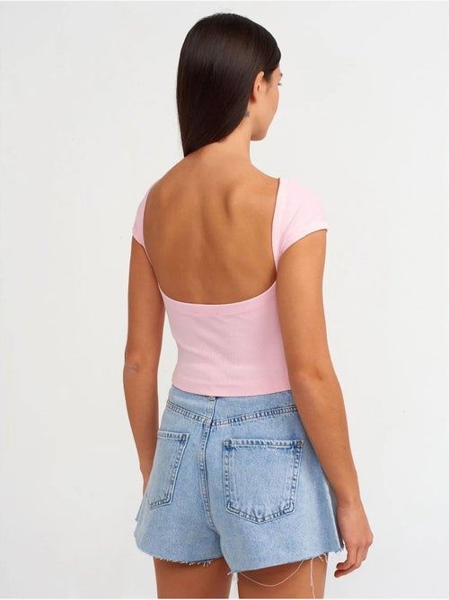 DILVIN T-shirt Court Femme À Col Carré Et Découpe - Kiabi