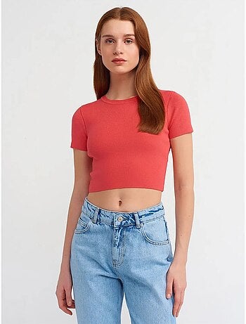DILVIN T-shirt Court Femme Côtelé