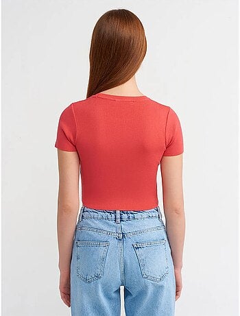 DILVIN T-shirt Court Femme Côtelé