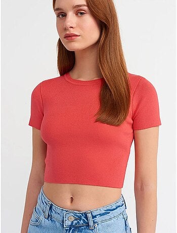 DILVIN T-shirt Court Femme Côtelé
