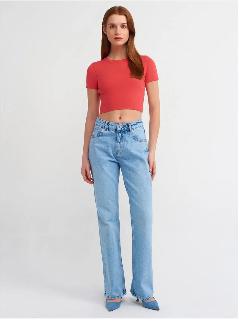 DILVIN T-shirt Court Femme Côtelé Rouge - Kiabi