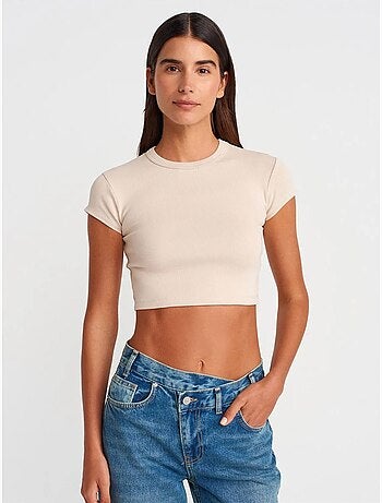 DILVIN T-shirt Court Femme Coupe Ajustée Col Rond