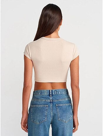 DILVIN T-shirt Court Femme Coupe Ajustée Col Rond