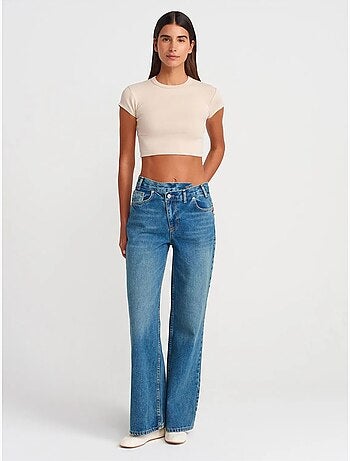 DILVIN T-shirt Court Femme Coupe Ajustée Col Rond