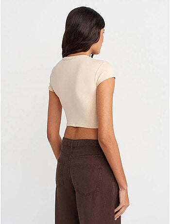 DILVIN T-shirt Court Femme Coupe Ajustée Col Rond
