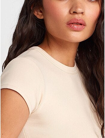DILVIN T-shirt Court Femme Coupe Ajustée Col Rond