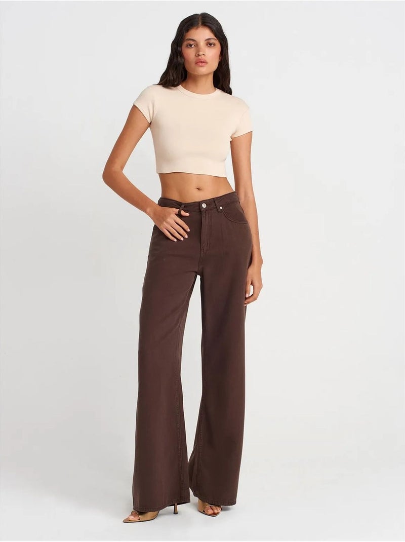 DILVIN T-shirt Court Femme Coupe Ajustée Col Rond Beige naturel - Kiabi