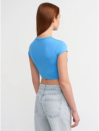 DILVIN T-shirt Court Femme, Coupe Ajustée, Col Rond